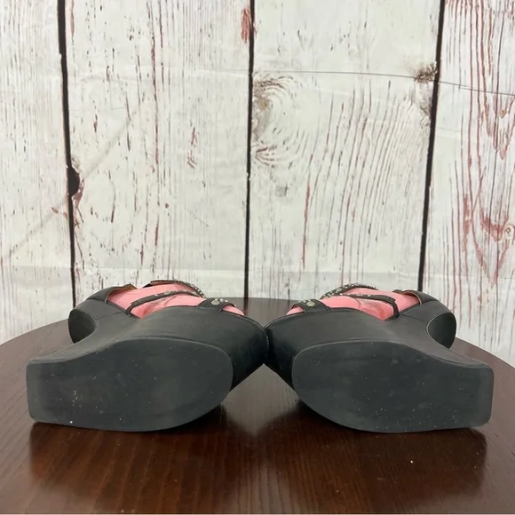 JEFFREY CAMPBELL CONTAIN Studded Black leather heelless platform sandals 7 EUC - Picture 6 of 17